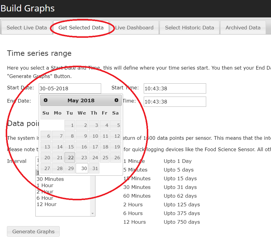 Time Series and interval select